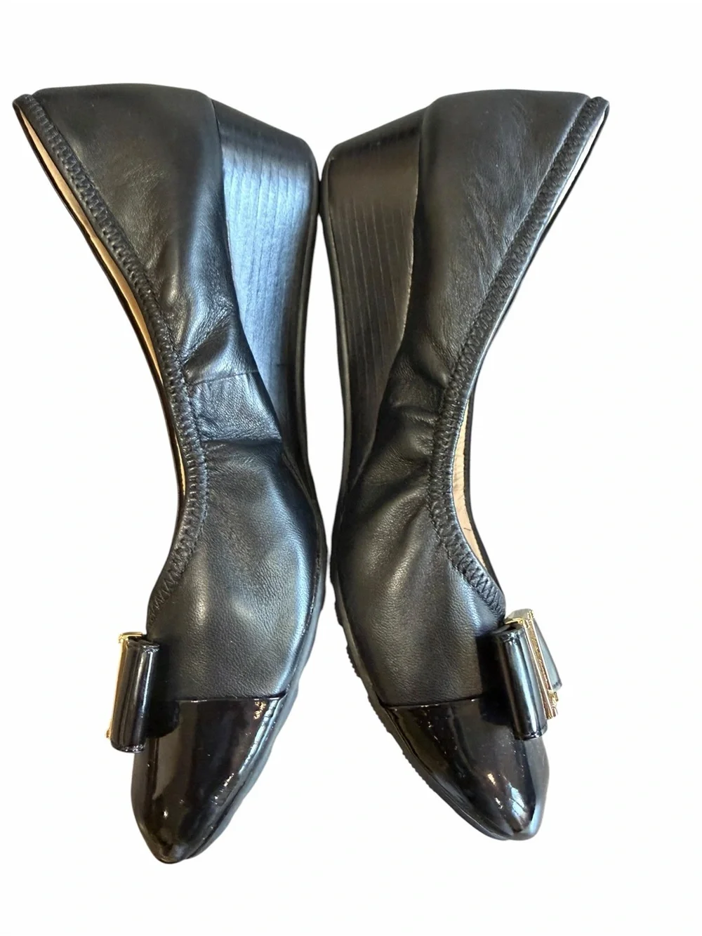 Cole Haan Grand.OS Black Leather Patent Toe Wedge Shoes Size 7B